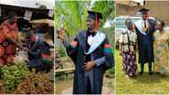 Graduate kneels before grandmother and thanks her for raising him
