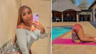 Mzansi lady leaves social media users gasping over her flexible yoga pose snap: “Where’s the head?”