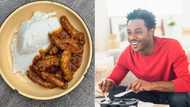 Man shows off his plate of pap and chicken necks, Mzansi has hilarious reaction: "January food"