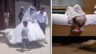 Bride shocks people when dress lifts up and she still has her pjs underneath