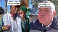 Teacher joins learners eating pap and mogodu during lunchtime at school, TikTok video a hit with SA netizens