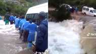 Mzansi students crossing flooded bridge, TikTok of kids struggling against strong current breaks SA's hearts