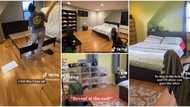 Fine lady transforms her boyfriend's bedroom into a 'hotel room', removes old bed frame & repaints it in video