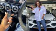 Lady blesses herself with expensive Benz, shares snaps of flashy new beast