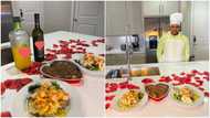 Young boy cooks amazing dishes for sister and her husband to celebrate love