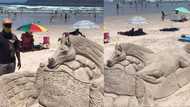 Man Celebrates Reopening of Beaches with Magnificent Sand Sculpture