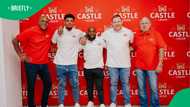 Doctor Khumalo hangs out with Temba Bavuma and Ronwen Williams at Castle Lager launch