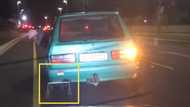 Clip of car rocking a trolley in place of a wheel leaves people broken with laughter