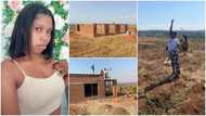 Lady, 22, starts building her house 1 year after buying land with her money, video amazes people