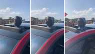 Woman uncomfortably peeps out of car sunroof in funny video, SA laughs hysterically: "New official meme"