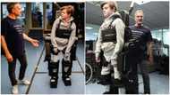 Son who has been on wheelchair walks after father built a robot for him that moves his legs and arms