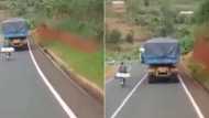 Daredevil: Cyclist zooms 2 past trucks in viral video, Mzansi in disbelief