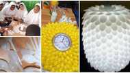 Students create beautiful lamp, chandelier and sun-flower clock from rubber spoons