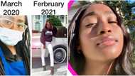 Grateful young lady celebrates getting dream job after working as cashier