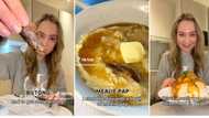 Mzansi reacts to TikTok video of lady in London eating on South African food for 1 day: “The way she says pap”