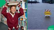“Nothing will stop me”: Botswana child uses plastic chairs as stepping stones through flood