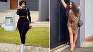 Brown Mbombo shows off hourglass figure in a slim-fitting pencil skirt, SA men can't keep calm: "We want women like this"