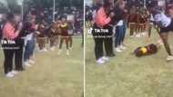 Free State cheerleader gets knocked over by Rugby players during a match: "What was she doing?"