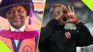 Pitso Mosimane reacts after receiving honorary doctorate from University of Johannesburg