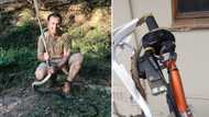 Snake rescuer Nick Evans excitedly catches highly venomous snake trying to catch a ride on a motorbike