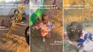 Defeated mom fetches dirty daughter from creèhe in cute video, Mzansi reacts with laughter and jokes