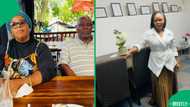 Woman's parents visit her office for the first time and admire her qualifications