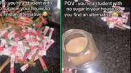 Broke South African university student fills container with sugar sachets, netizens admire his hustle spirit