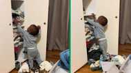 Child unpacking clothes from the wardrobe leaves mother defeated and speechless, SA left amused and stressed