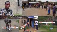 20-Year-old student builds drone from basic materials, people gather around to watch