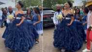 Hues of blue: Makoti wows in navy ballgown, Mzansi left gaping in awe