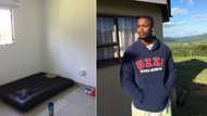 Man goes Twitter viral over barely furnished apartment, his humble beginnings with just air mattress inspires Mzansi