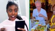 Husband left speechless as wife surprises him by removing wig during dinner date