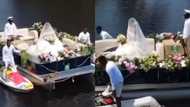 Video of pretty bride arriving at her wedding venue on beautiful boat with jet skis goes viral