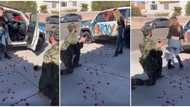 Lady screams at soldier boyfriend for spray painting her car with 'marry me', rejects proposal