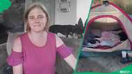 "They are human too": Mpumalanga woman begs for shelter as she shows life inside tiny tent, SA moved