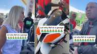 Mzansi Karen embarrassed after man with Zuma-themed superbike shuts down her complaints about loud vehicle