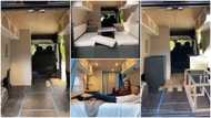 Young lady converts empty van into beautiful mini flat with TV and bed to relax and chill, video goes viral