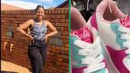 Woman plug SA with stunning Barbie sneakers from Ackermans in a TikTok video