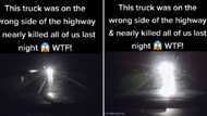 Truck driving on the wrong side of the road in scary video, netizens watch in horror: "Omg so close"