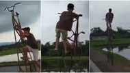 Young boy causes massive stir online with tall bicycle as he displays balancing skills