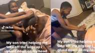 Boy drags mom across floor trying to remove her stuck wig cap in TikTok with 7.2M views, netizens howling
