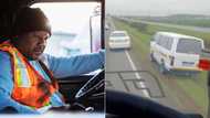 Trucker driving in fast lane busts lawless taxis for wilding on national road but gets dragged instead