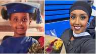 Brilliant lady bags master's degree, recreates childhood photo as she drops pictures; people react