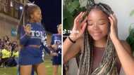 UCT cheerleader dances at rugby field showing off sleek moves