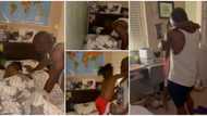 Little boy wakes from sleep to find dad there, jumps into his arms in adorable father son reunion video
