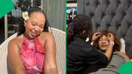 "Mamzobe is that you": Lady does makeup experiment on dad and mum, SA cracks up