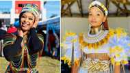 Minnie Dlamini showers 'Umkhokha' actress Hope Mbhele with her flowers at her Umemulo traditional Zulu ceremony