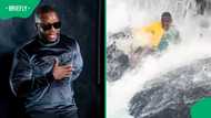 Wiseman Mncube falls during waterfall prayer as hilarious clip leaves Mzansi laughing