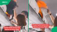 Passengers panic as overhead bin catches fire moments after plane lands in China