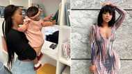 Faith Nketsi celebrates daughter Sky's 9-month bday with adorable "9 months in and 9 months out" pictures